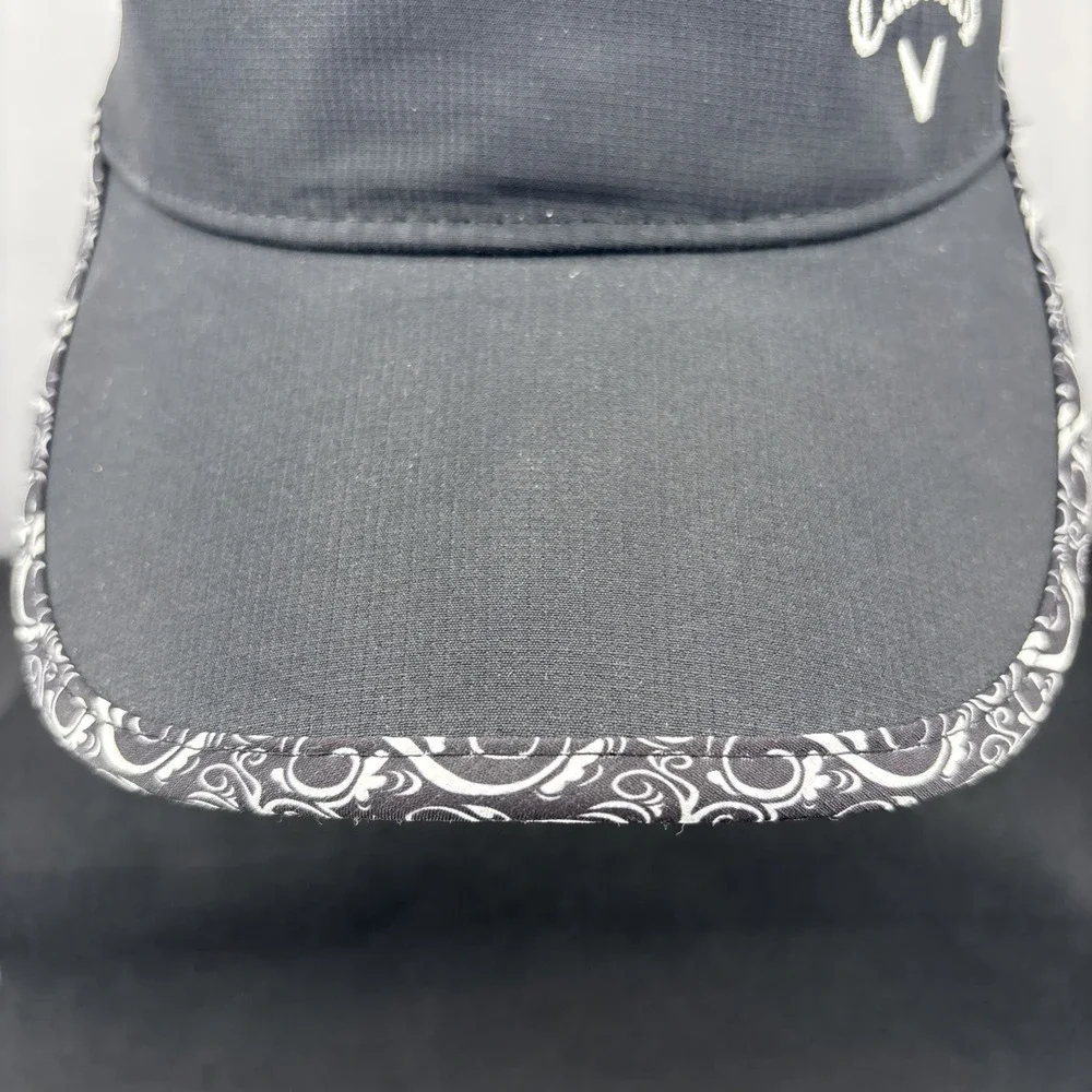Callaway Ladies Golf Visor Black Adjustable Hook & Loop White Paisley Trim
